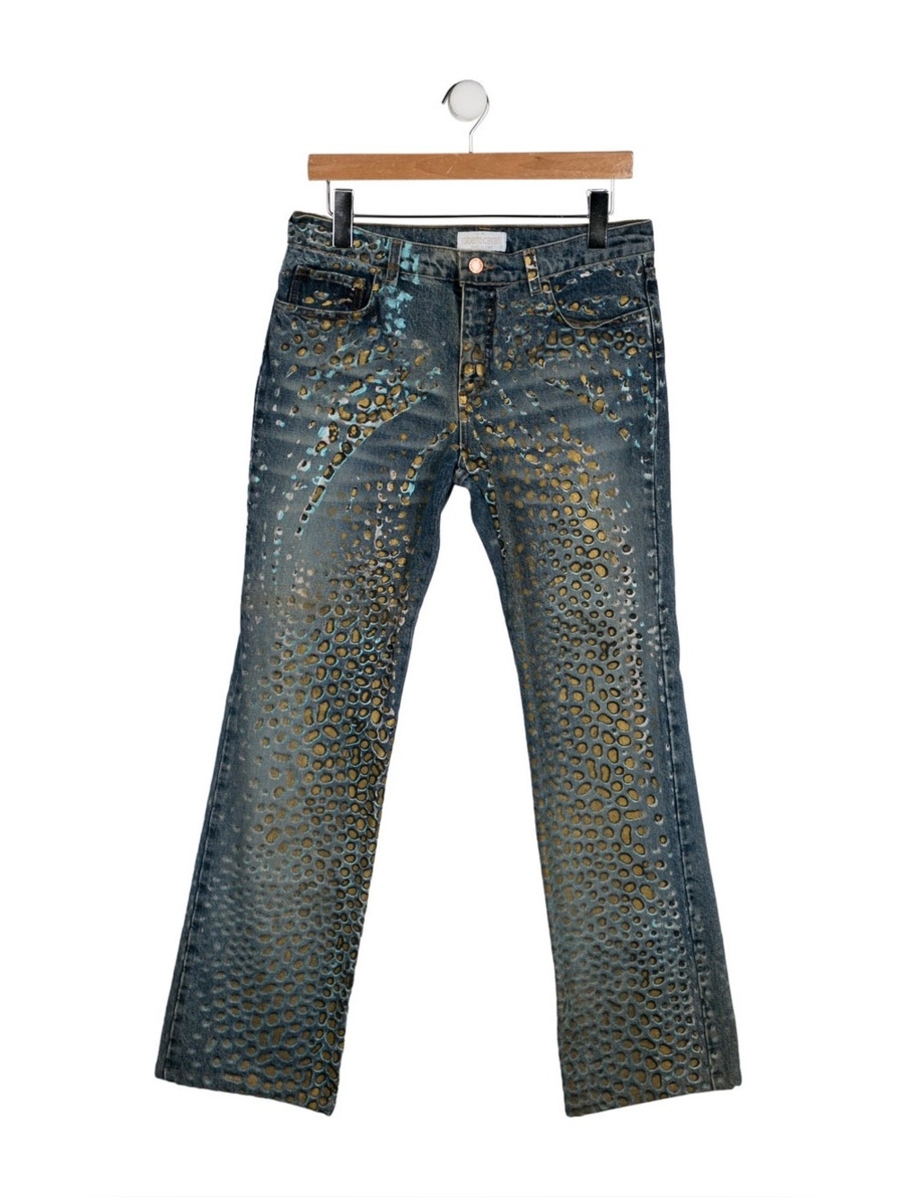 Roberto Cavalli Turquoise/Gold/Black Gold Leopard Cutout jeans - Picture 7 of 8